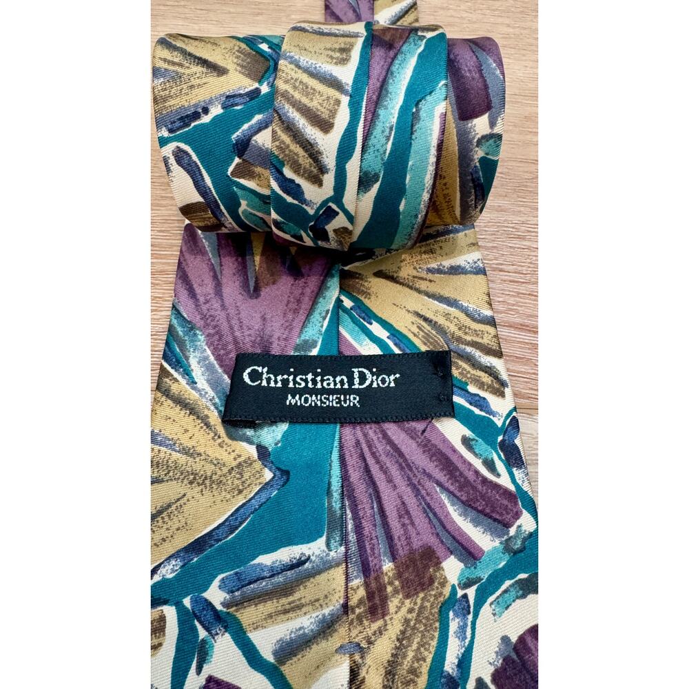 Christian Dior Abstract Print Silk Necktie - Picture 3 of 10
